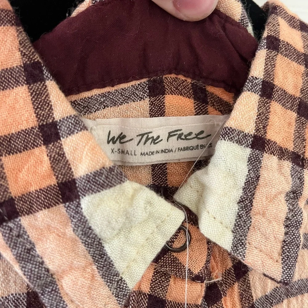 We The Free Cream and Tan Plaid Button-Down Shirt - Picture 3 of 4